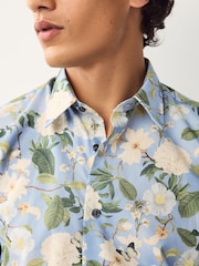 Azul celeste - Camisa de manga curta floral Kew Collection 100% cotton - Imagem 4 de 7