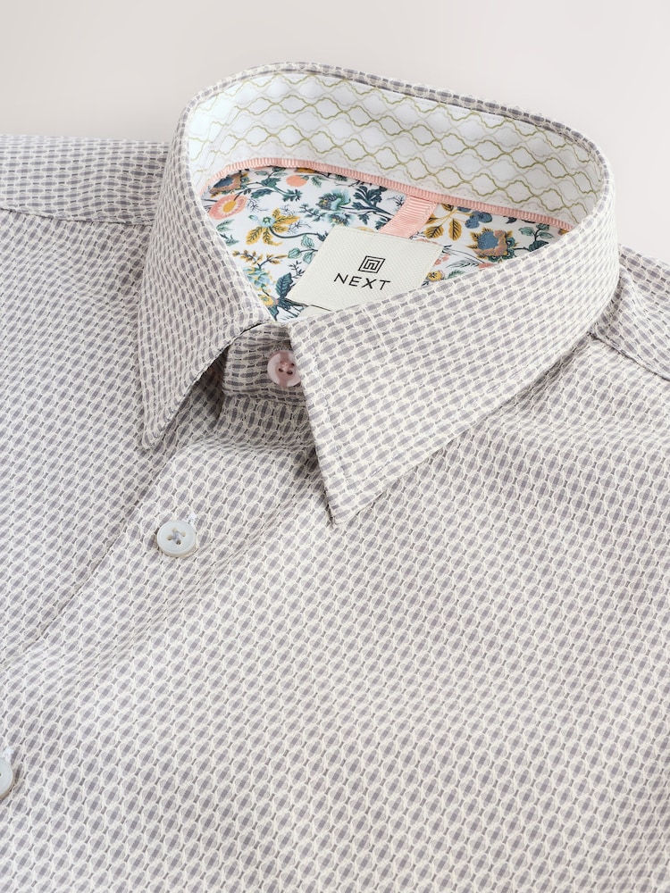 Neutral Regular Fit Textured Short Sleeve Smart Shirt - Image 3 of 3