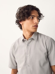 Neutral Regular Fit Cotton Rich Trimmed Textured Short Sleeve Smart Shirt - Image 4 of 8