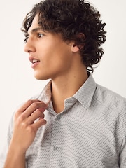 Neutral Regular Fit Cotton Rich Trimmed Textured Short Sleeve Smart Shirt - Image 5 of 8