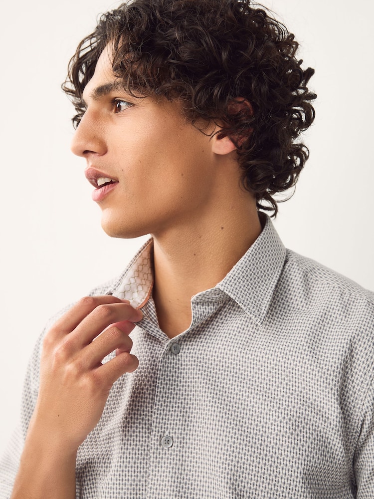 Neutral Regular Fit Regular Fit Cotton Rich Trimmed Textured Short Sleeve Smart Shirt - Image 5 of 8