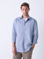 Chambray Blue Dobby Regular Fit Textured Single Cuff Shirt With Cutaway Collar - Image 1 of 5