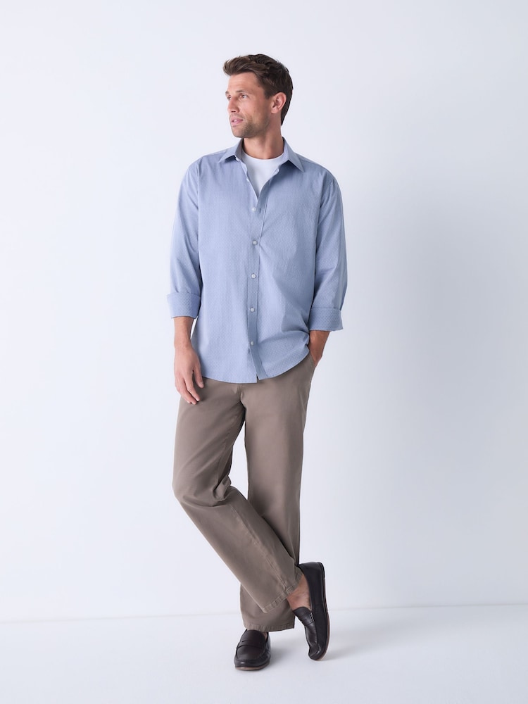 Chambray Blue Dobby Regular Fit Textured Single Cuff Shirt With Cutaway Collar - Image 2 of 5