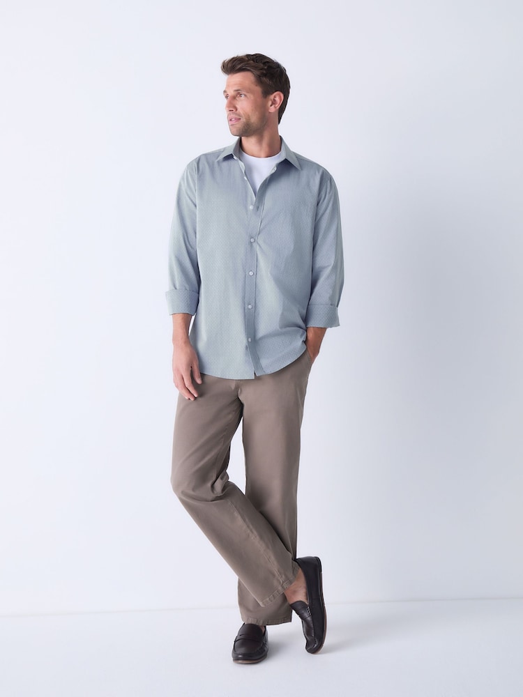 Plumeti azul - Camisa de corte estándar texturizada con puño sencillo y cuello italiano - Imagen 2 de 8 Plumeti azul - Camisa de corte estándar texturizada con puño sencillo y cuello italiano - Imagen 2 de 8