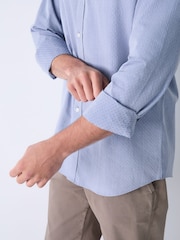 Chambray Blue Dobby Regular Fit Textured Single Cuff Shirt With Cutaway Collar - Image 3 of 5