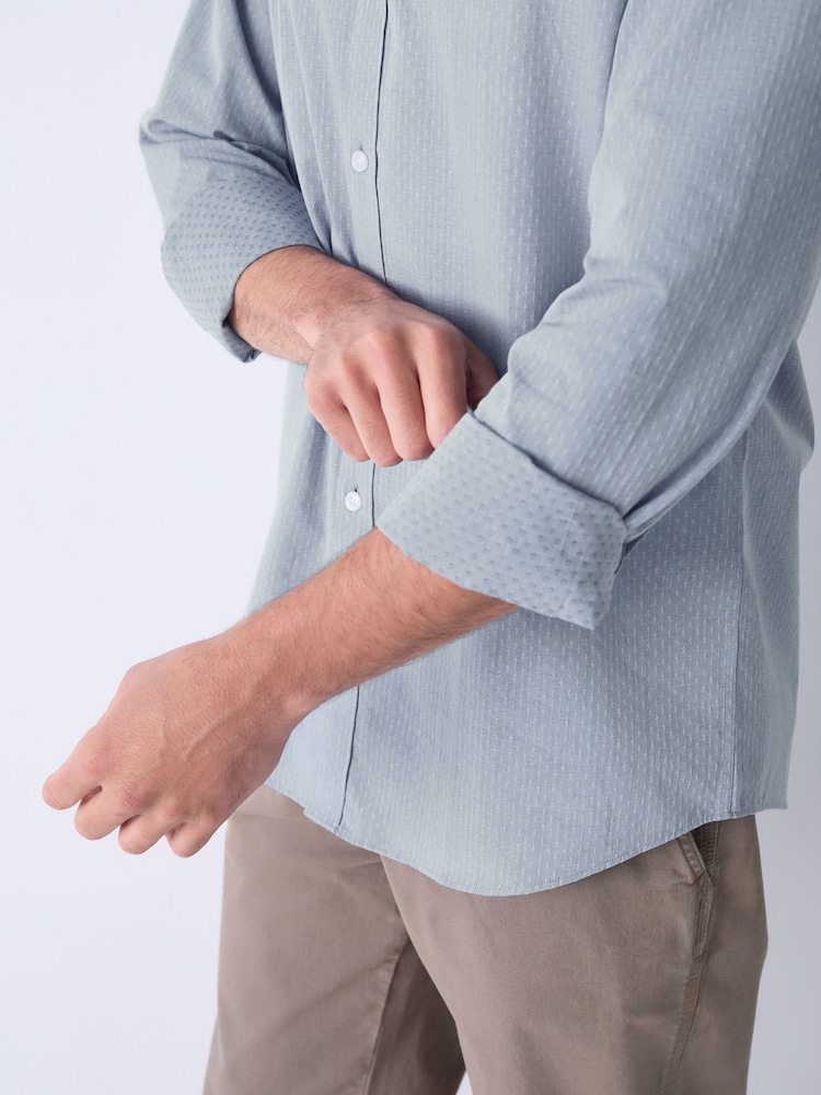 Blue Dobby Regular Fit Textured Single Cuff Shirt With Cutaway Collar - Image 3 of 8
