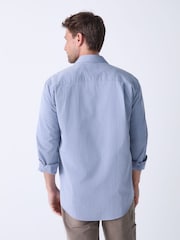 Chambray Blue Dobby Regular Fit Textured Single Cuff Shirt With Cutaway Collar - Image 4 of 5