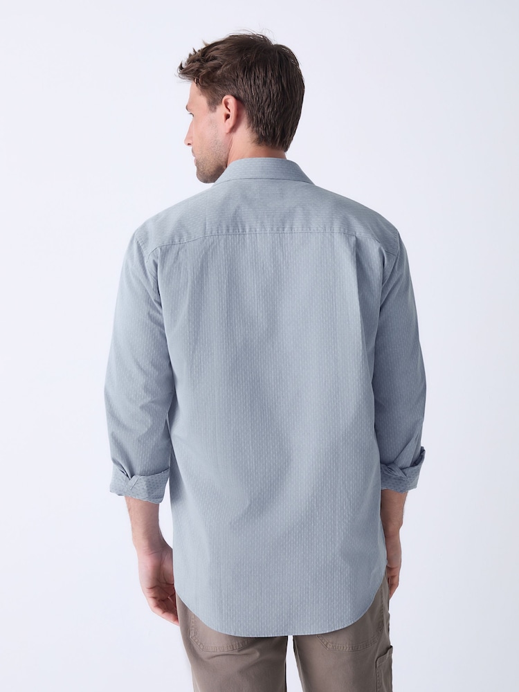 Blue Dobby Regular Fit Textured Single Cuff Shirt With Cutaway Collar - Image 4 of 8