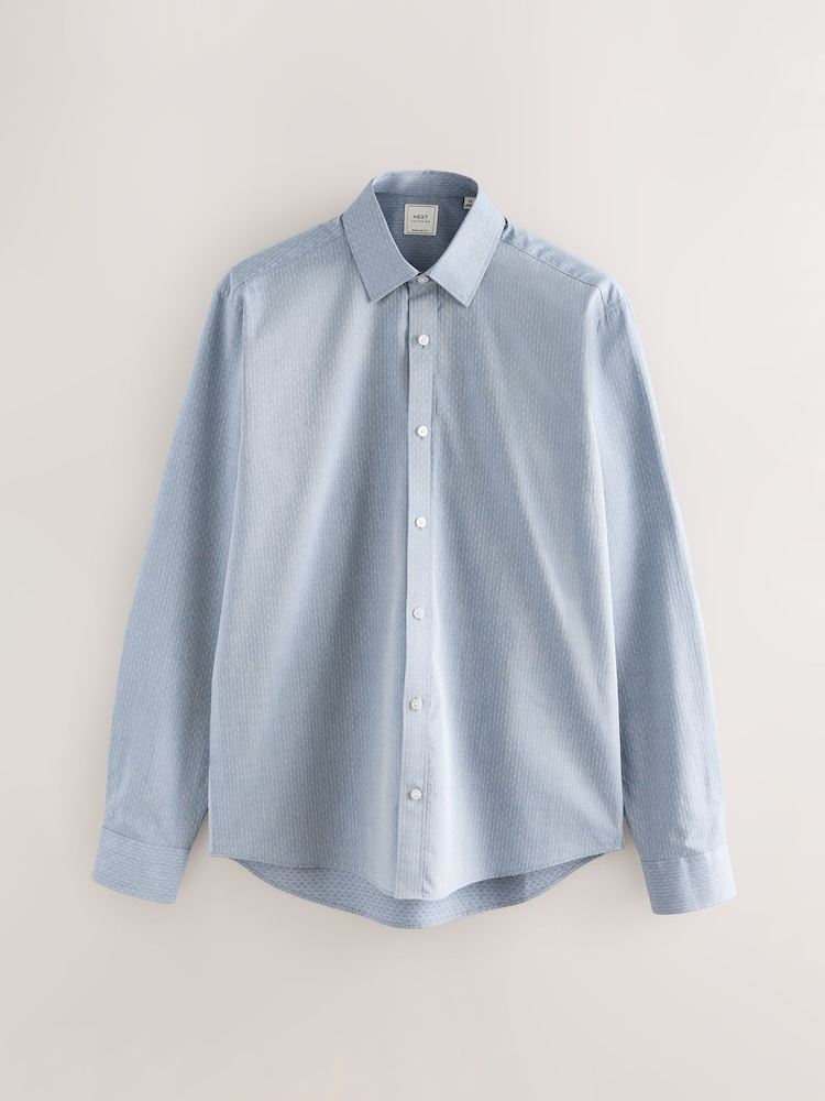 Blue Dobby Regular Fit Textured Single Cuff Shirt With Cutaway Collar - Image 6 of 8