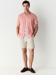 Coral Pink Regular Fit Short Sleeve Easy Iron Button Down Oxford Shirt - Image 2 of 9
