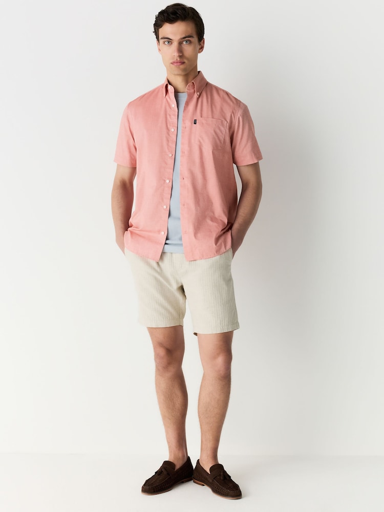 Coral Pink Regular Fit Short Sleeve Easy Iron Button Down Oxford Shirt - Image 2 of 9
