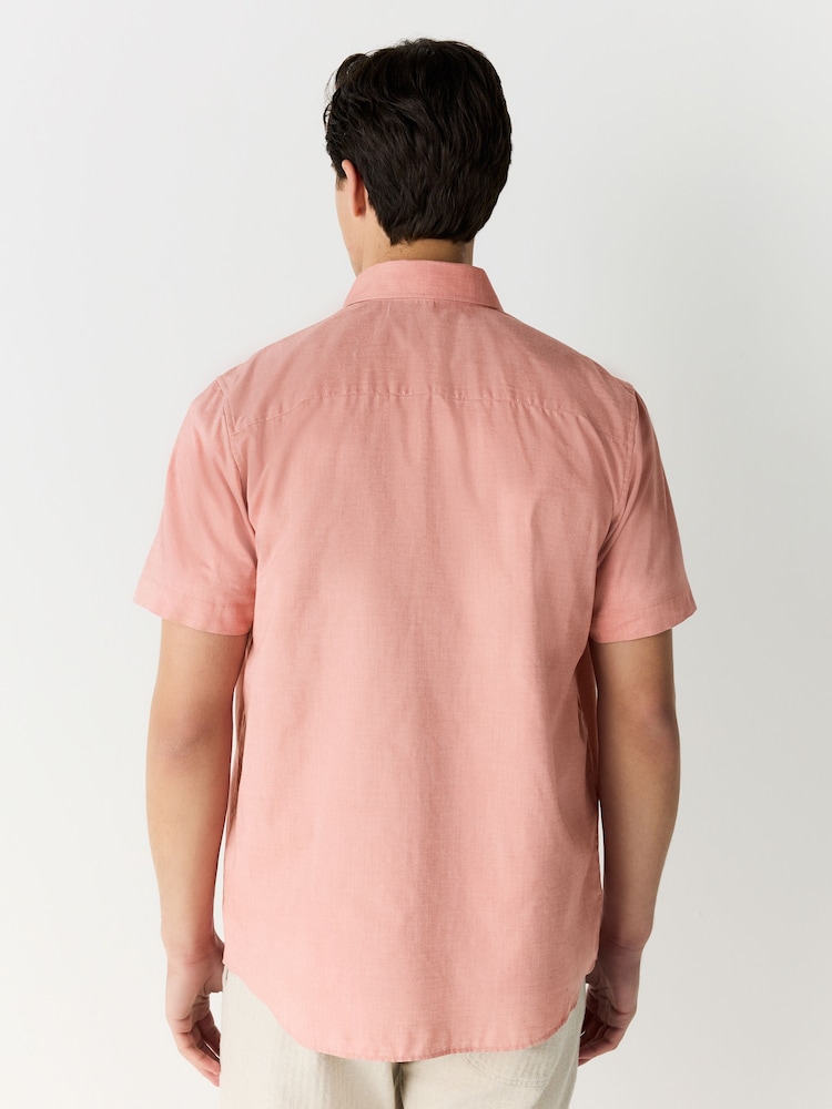 Coral Pink Regular Fit Short Sleeve Easy Iron Button Down Oxford Shirt - Image 3 of 9