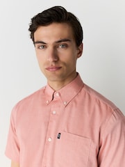 Coral Pink Regular Fit Short Sleeve Easy Iron Button Down Oxford Shirt - Image 4 of 9
