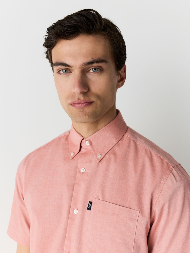 Coral Pink Regular Fit Short Sleeve Easy Iron Button Down Oxford Shirt - Image 4 of 9