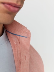 Coral Pink Regular Fit Short Sleeve Easy Iron Button Down Oxford Shirt - Image 5 of 9