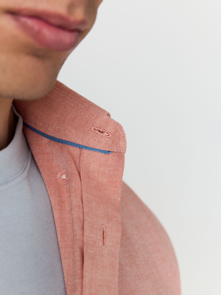 Coral Pink Regular Fit Short Sleeve Easy Iron Button Down Oxford Shirt - Image 5 of 9