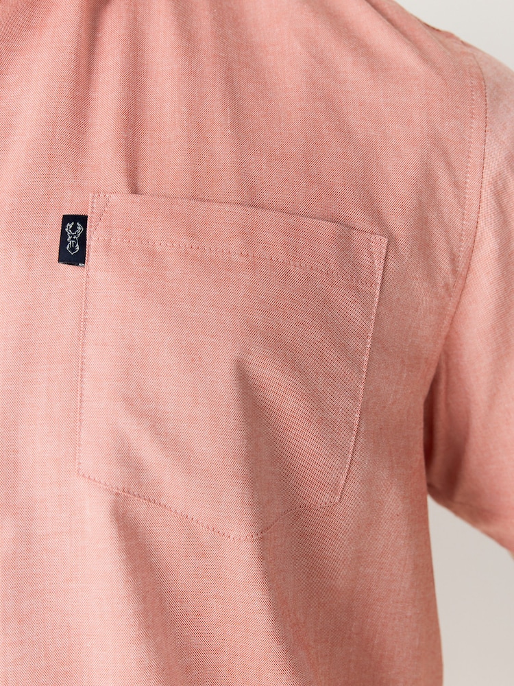 Coral Pink Regular Fit Short Sleeve Easy Iron Button Down Oxford Shirt - Image 6 of 9