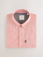 Coral Pink Regular Fit Short Sleeve Easy Iron Button Down Oxford Shirt - Image 7 of 9
