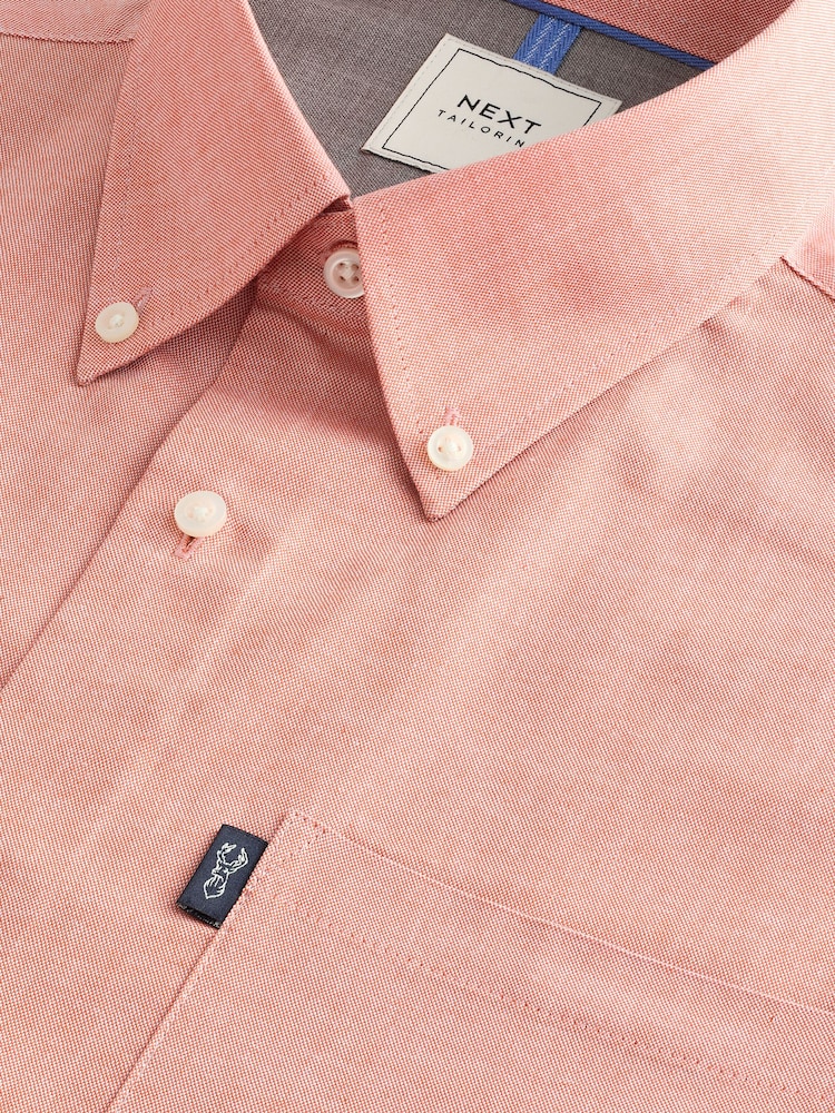 Coral Pink Regular Fit Short Sleeve Easy Iron Button Down Oxford Shirt - Image 8 of 9
