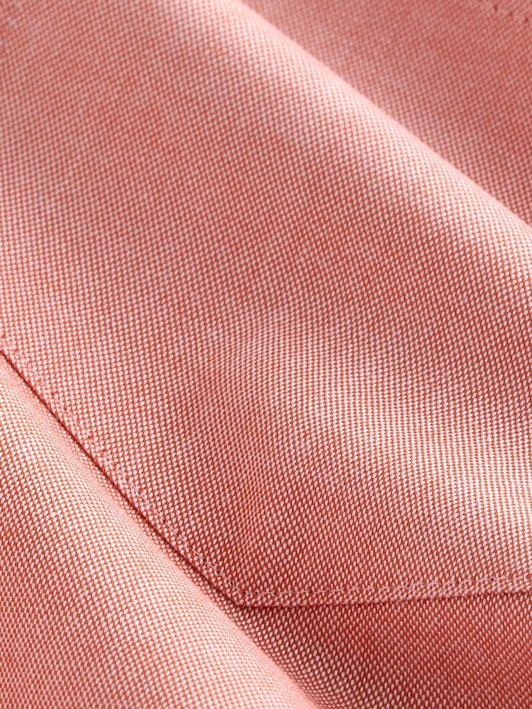 Coral Pink Regular Fit Short Sleeve Easy Iron Button Down Oxford Shirt - Image 9 of 9