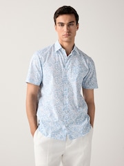 Light Blue Ditsy Floral Easy Iron With Button Down Collar Short Sleeve Oxford Shirt - Image 1 of 6