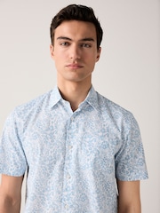 Light Blue Ditsy Floral Easy Iron With Button Down Collar Short Sleeve Oxford Shirt - Image 2 of 6