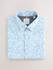 Light Blue Ditsy Floral Easy Iron With Button Down Collar Short Sleeve Oxford Shirt - Image 4 of 6