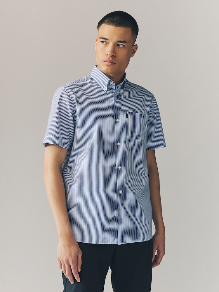 Bleu Bengal - manches courtes avec col boutonné Rayure Easy Iron Oxford Chemises - Image 3 of 8