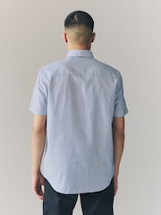 Blue Bengal Short Sleeve With Button Down Collar Stripe Easy Iron Oxford Shirt - Image 4 of 8