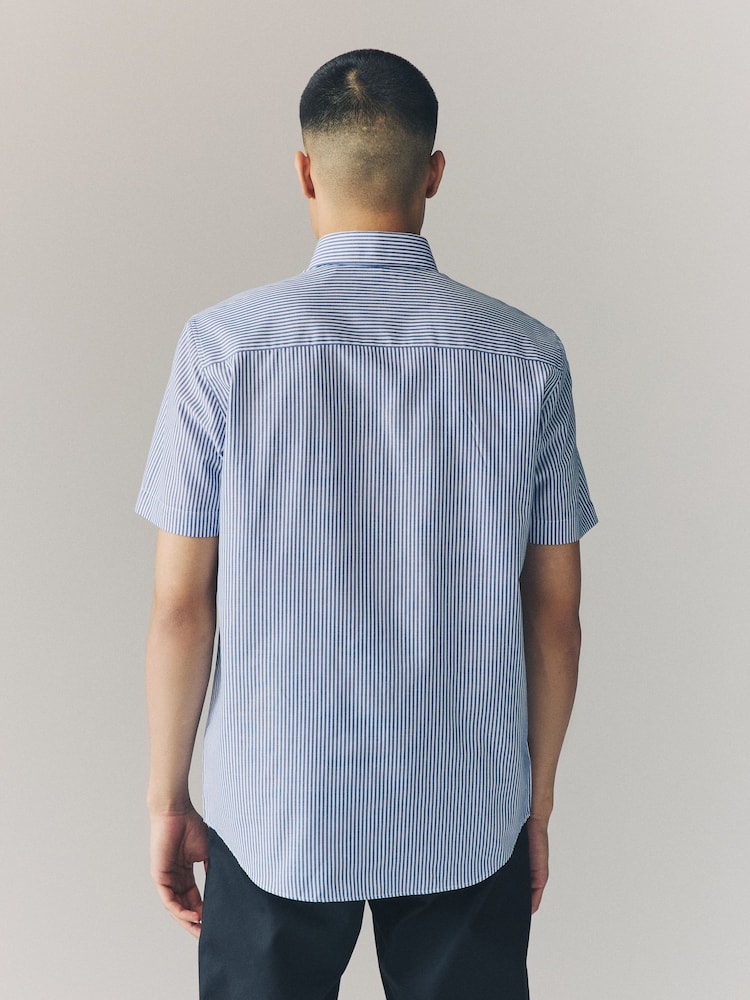Bleu Bengal - manches courtes avec col boutonné Rayure Easy Iron Oxford Chemises - Image 4 of 8