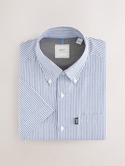 Blue Bengal Short Sleeve With Button Down Collar Stripe Easy Iron Oxford Shirt - Image 6 of 8