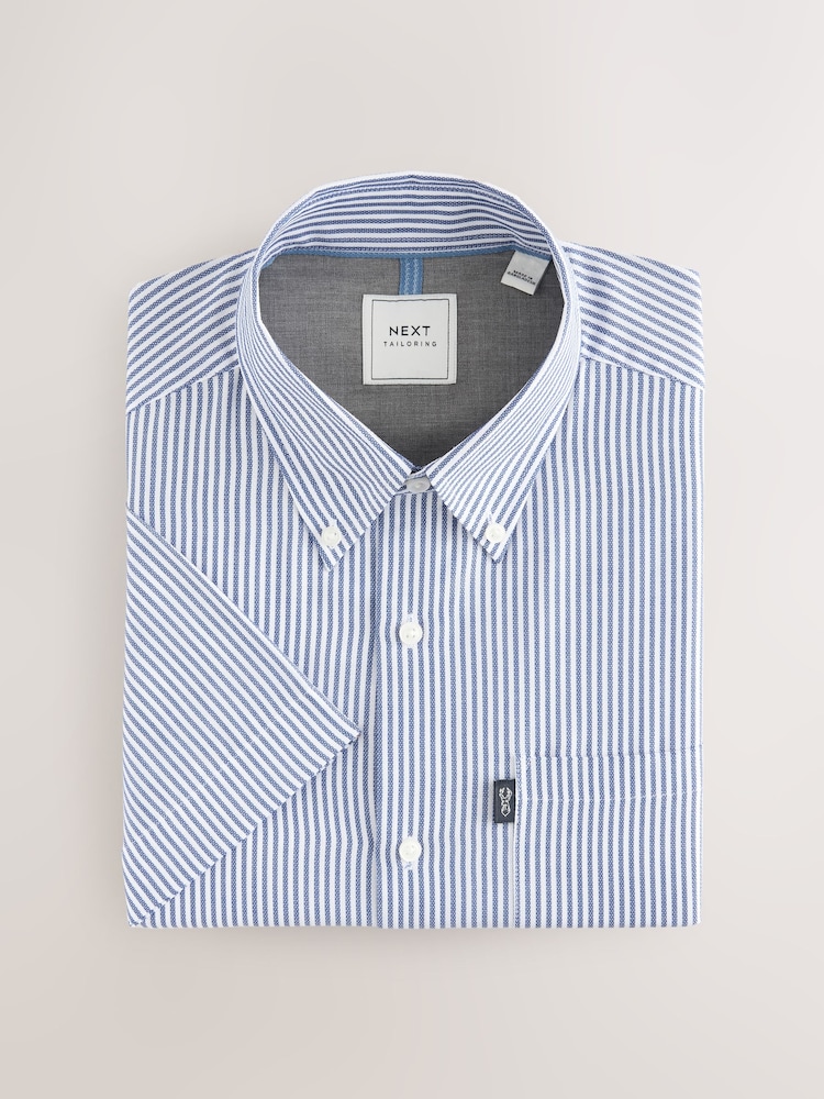 Bleu Bengal - manches courtes avec col boutonné Rayure Easy Iron Oxford Chemises - Image 6 of 8