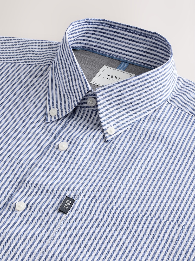 Bleu Bengal - manches courtes avec col boutonné Rayure Easy Iron Oxford Chemises - Image 7 of 8