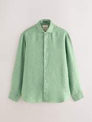 Green Regular Fit 100% Linen Long Sleeve Shirt - Image 1 of 3
