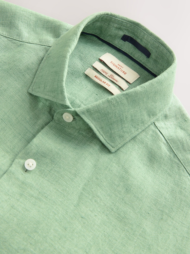 Green Regular Fit 100% Linen Long Sleeve Shirt - Image 2 of 3