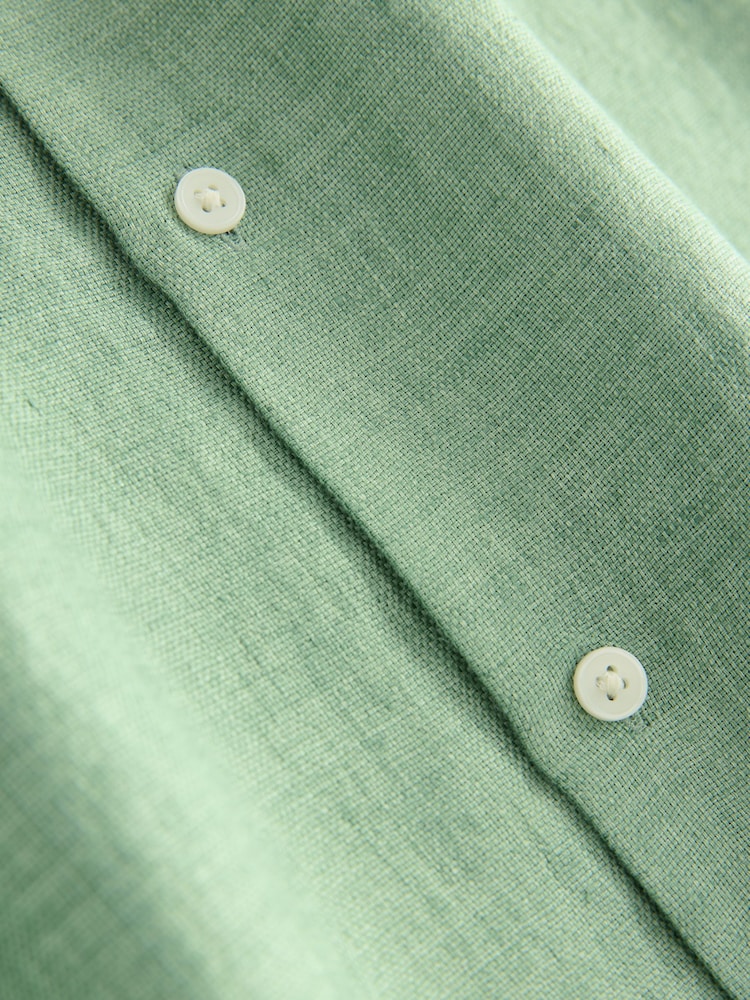 Green Regular Fit 100% Linen Long Sleeve Shirt - Image 3 of 3