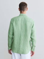 Green Regular Fit 100% Linen Long Sleeve Shirt - Image 4 of 8