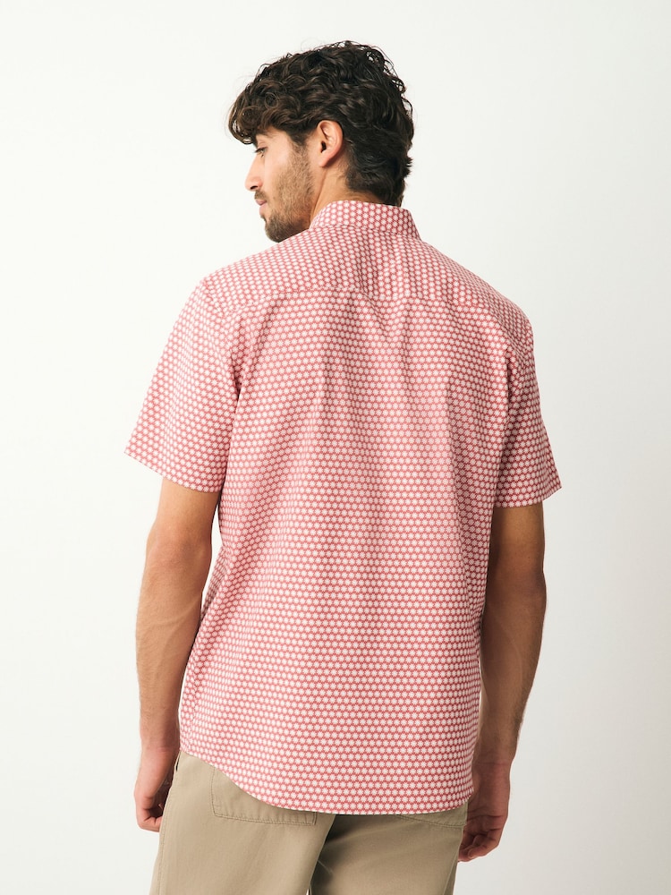 Red Geometric Easy Iron With Button Down Collar Short Sleeve Oxford Shirt - Image 3 of 8