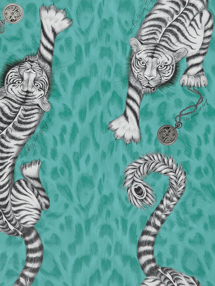 Clarke and Clarke Tigris Teal Emma J Shipley 10M Wallpaper - Image 1 of 1