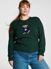 Victoria's Secret PINK Deep Forest Green Dog Knitted Jumper - Image 1 of 4