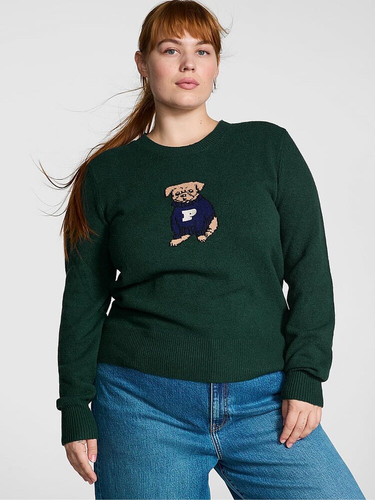 Victoria's Secret PINK Deep Forest Green Dog Knitted Jumper - Image 1 of 4