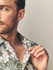 Green Hawaiian Floral - Print 100% Linen Short Sleeve Shirt - Imagen 5 de 5