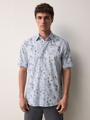 Blue Watercolour Floral Regular Fit Print Short Sleeve Shirt - Image 1 of 8