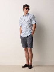 Blue Watercolour Floral Regular Fit Print Short Sleeve Shirt - Image 2 of 8