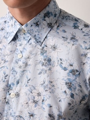 Blue Watercolour Floral Regular Fit Print Short Sleeve Shirt - Image 5 of 8