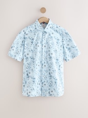 Blue Watercolour Floral Regular Fit Print Short Sleeve Shirt - Image 6 of 8