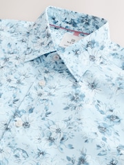 Blue Watercolour Floral Regular Fit Print Short Sleeve Shirt - Image 8 of 8