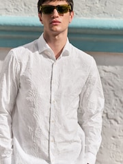 White Regular Fit Long Sleeve 100% Cotton Floral Embroided Smart Shirt - Image 1 of 5