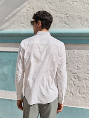 White Regular Fit Long Sleeve 100% Cotton Floral Embroided Smart Shirt - Image 3 of 5