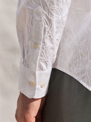 White Regular Fit Long Sleeve 100% Cotton Floral Embroided Smart Shirt - Image 4 of 5